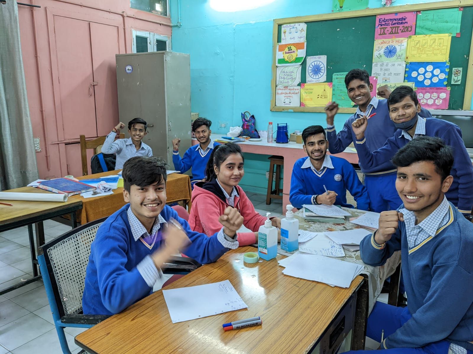 Planning session with the Business Blasters team inside the classroom